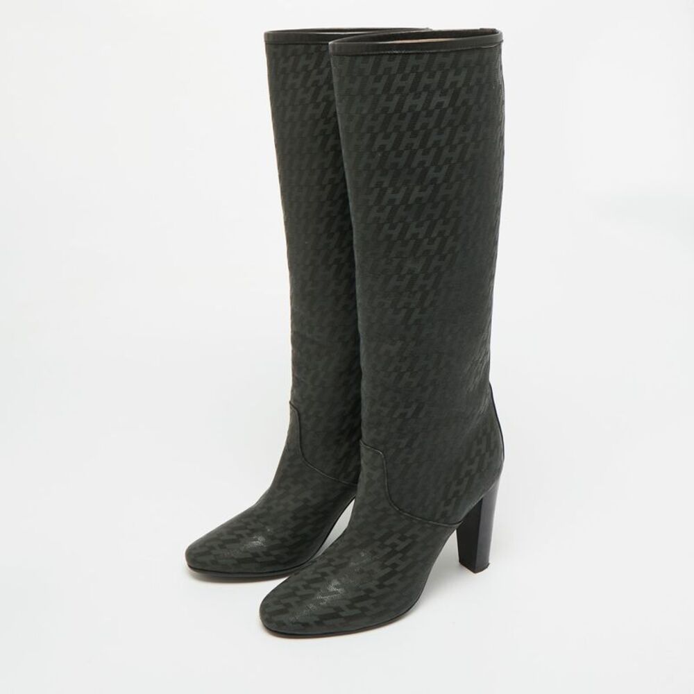 Hermes H Logo Size 36 Black Leather Knee Length Boots - Picture 2 of 7